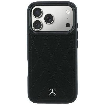 3. Mercedes Leather Crossed Lines MagSafe Case for iPhone 17 Pro / 18 Pro - Black