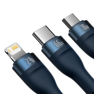4. Baseus Flash Series Ⅱ 3-in-1 Fast Charging Cable USB-A to USB-C / Micro-USB / Lightning 66W 480Mb/s 1.2m Blue