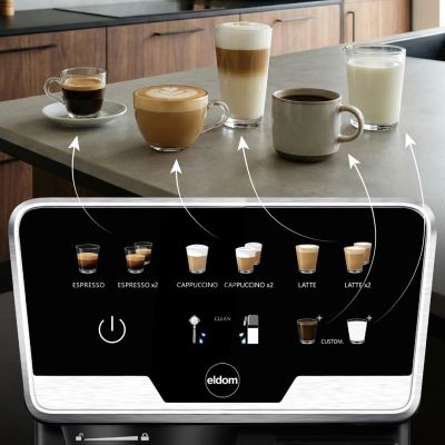 30. ELDOM PRESSURE ESPRESSO MACHINE ECK1 1300W 20 BAR, MILK TANK, 6 AUTOMATIC PROGRAMS, 2 MANUAL PROGRAMS