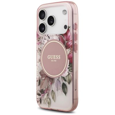 2. Guess IML Flower & Tonal Circle MagSafe Case for iPhone 18 Pro / 17 Pro – Pink
