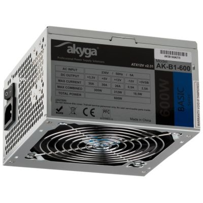 5. Akyga Basic AK-B1-600 Power Supply (600 W; Passive; 120 mm)