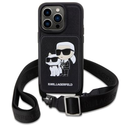2. Karl Lagerfeld Crossbody Saffiano Karl & Choupette Case for iPhone 14 Pro - Black