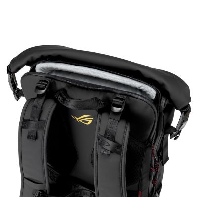 3. ASUS ROG SLASH Backpack Edition 20 Roll-Up Backpack Black Polyester, Waxed Leather (Pull Up)