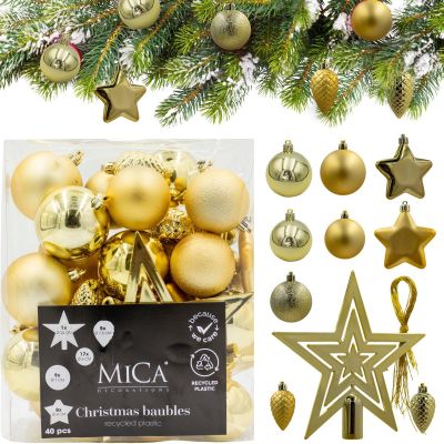 15. DECORATIVE PLASTIC BAUBLE SAFE 40 PCS GOLD MICA