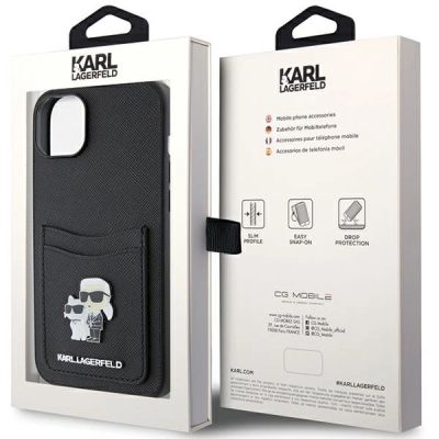8. Karl Lagerfeld Saffiano Cardslot Karl&Choupette Metal Pin case for iPhone 15 - black