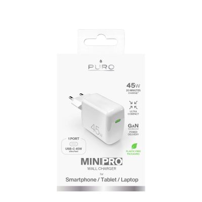2. Puro Super Mini 45W PD GaN USB-C Wall Charger - White