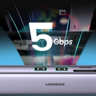 13. Ugreen CM512 90568 USB-C Adapter - 2x USB-A 3.0 / HDMI / RJ45 / SD and TF Card Reader / USB-C PD 100W - Gray