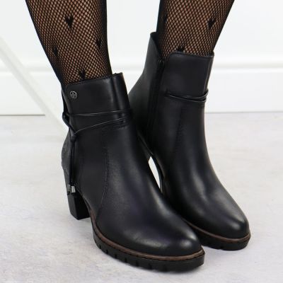 5. Black Leather Block-Heel Ankle Boots Rieker Y2567-00