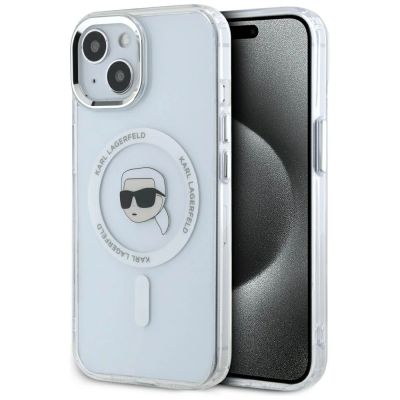 9. Karl Lagerfeld IML Metal Karl Head MagSafe Case for iPhone 15 Plus White