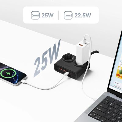 3. Orico PDC25 25W 6in1 Power Strip 2x AC + 2x USB-A + 2x USB-C - Black