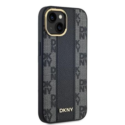 4. DKNY Leather Checkered Mono Pattern MagSafe Case for iPhone 15 Plus / 14 Plus - Black