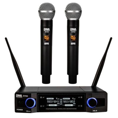 13. DNA DVS2 - Wireless microphone, 2x handheld transmitter + base, UHF band 560-590 MHz