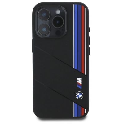 3. BMW Silicone Cut Tricolor Lines MagSafe Case for iPhone 16 Pro Max - Black