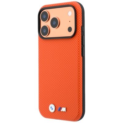 2. BMW M Quadrille Kevlar Metal Logo MagSafe Case for iPhone 17 Pro Max / 18 Pro Max - Orange