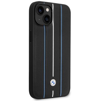 4. Case BMW BMHCP14S22RVSK iPhone 14 6.1" black/black hardcase Leather Stamp Blue Lines