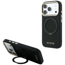 Guess Ring Stand 360 Grained Classic Logo MagSafe Case for iPhone 18 Pro / 17 Pro – black