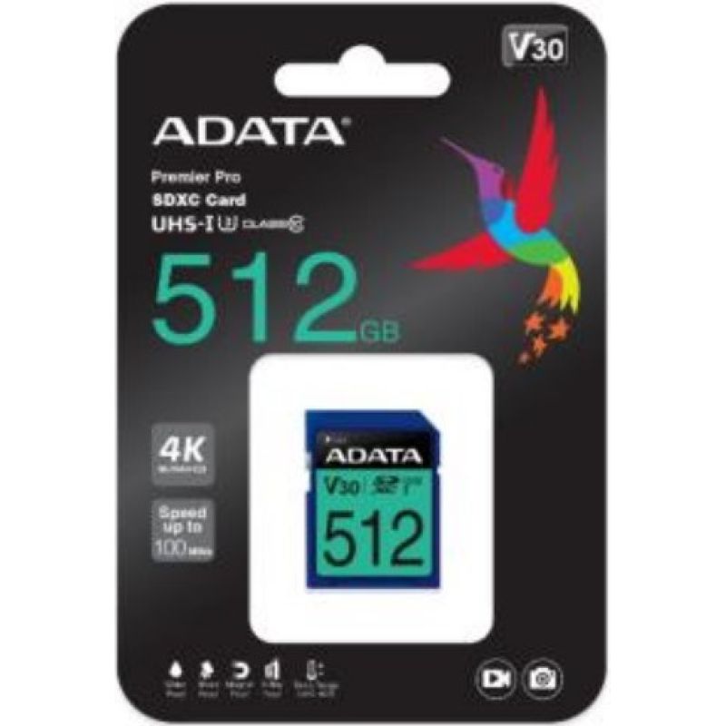 2. ADATA Premier Pro SDXC 512 GB Class 10 UHS-I/U3 V30