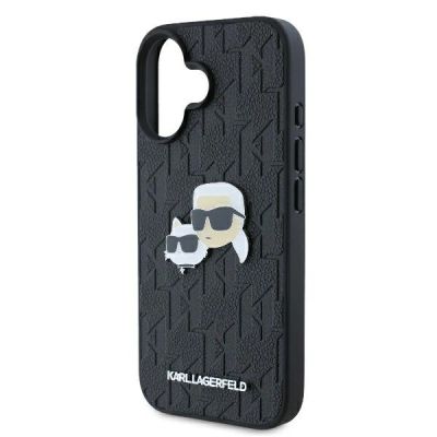 6. Karl Lagerfeld Monogram Karl & Choupette Head Pin iPhone 16 Case - Black