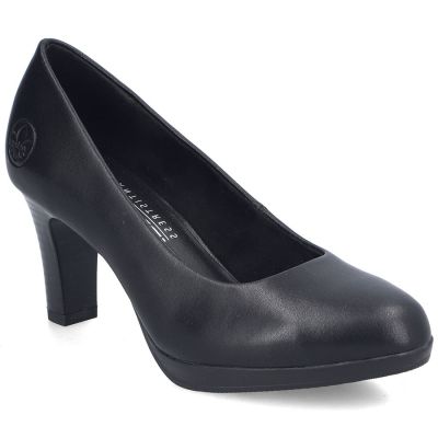 Rieker 41560-01 black leather pumps with a block heel