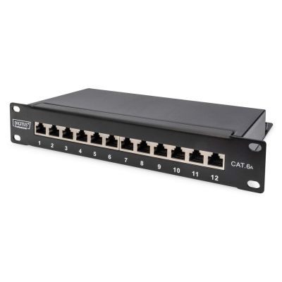 Digitus Patch Panel 10'' 12x RJ45, LSA level, cat.6A, shielded, 1U, black, cable guide