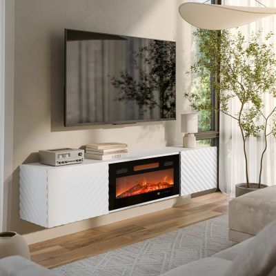 7. LARA TV cabinet 183x35x37 white matt + black fireplace