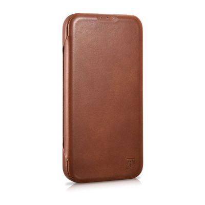 5. iCarer CE Oil Wax Premium Leather Folio Case iPhone 14 Plus magnetic flip case MagSafe brown (AKI14220707-BN)