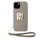 8. DKNY Wrist Strap Stock Logo case for iPhone 15 Plus - beige