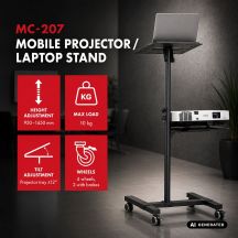 MACLEAN Adjustable Mobile Steel Projector/Laptop Table, max. 10 kg, MC-207
