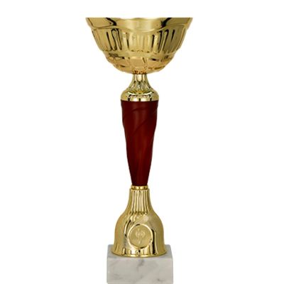 3. Gold and burgundy metal cup