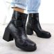 6. Women's leather ankle boots with a snake print heel, black Goe SS2N4152