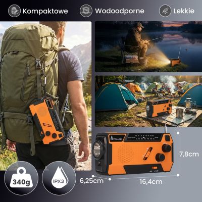 40. Extralink Solar Emergency Radio with Crank Dynamo Powerbank 4000mAh with SOS Flashlight SR-4000 Portable Analog Black, Orange