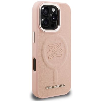 4. Karl Lagerfeld Initial & Metal Logo MagSafe Case for iPhone 16 Pro Max - Pink