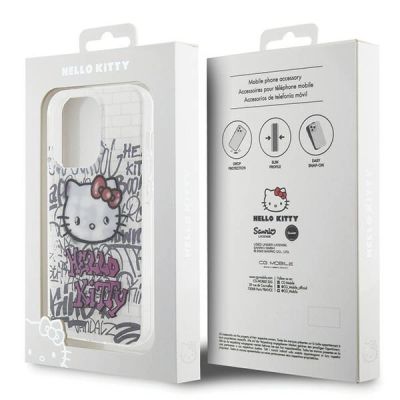 8. Hello Kitty IML Kitty On Bricks Graffiti case for iPhone 15 Pro - white