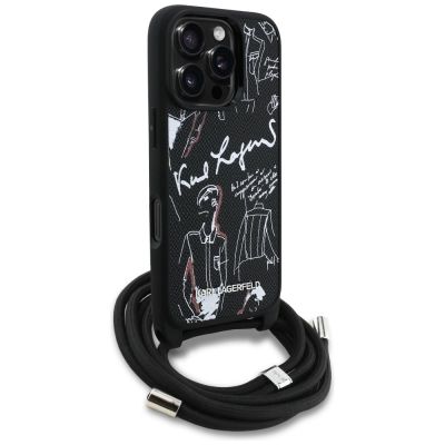 3. Karl Lagerfeld Crossbody Grained Pattern & Logo Case for iPhone 16 Pro - Black
