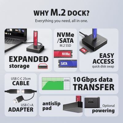 4. Axagon ADSA-M2C11 Hard Drive Docking Station USB 3.2 Gen 2 (3.1 Gen 2) Type-C Black