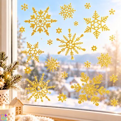 6. GOLD CHRISTMAS WINDOW STICKERS