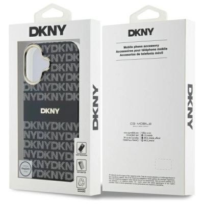 8. DKNY Repeat Texture Pattern With Stripe iPhone 16 Case - Black