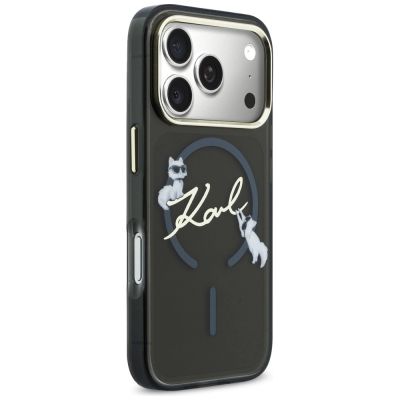 4. Karl Lagerfeld IML Choupettes Karl Script Logo MagSafe Case for iPhone 17 Pro - Black