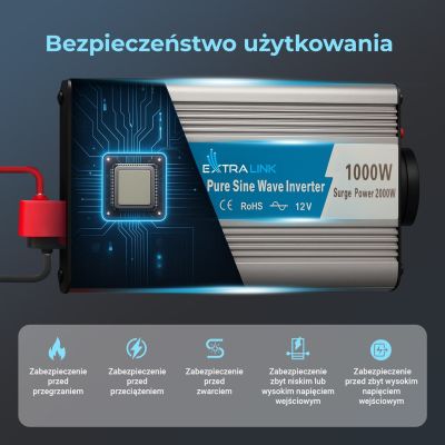 21. Extralink OPIP-1000W | Voltage converter | 12V - 230W, 1000W, pure sine