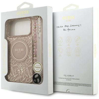 8. Guess IML Flowers Electro Pearl Strap MagSafe Case for iPhone 17 Pro Max - Pink