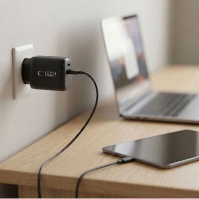 5. Tech-Protect NCA65W-GAN PD 65W / QC3.0 2-Ports Wall Charger - Black