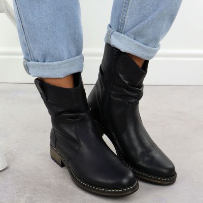 5. Rieker Z6883-00 Black Ruched Leather Women’s Ankle Boots