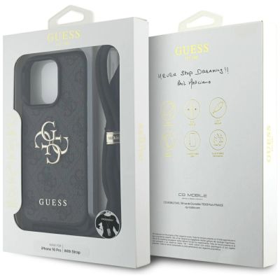 7. Guess 4G Big Logo Cord Stap Crossbody Case for iPhone 16 Pro Black