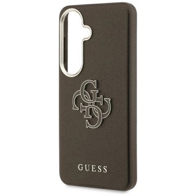 6. Guess Grained Big 4G Metal Logo Case for Samsung Galaxy S26+ - Brown