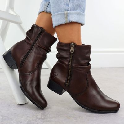 5. Women's brown leather high-heeled ankle boots Rieker 78656-00