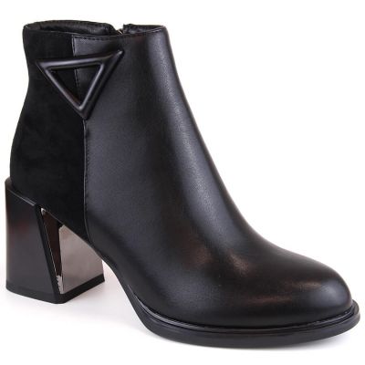 D&A S.Barski Premium Collection W OLI238 black insulated ankle boots with decorative heel
