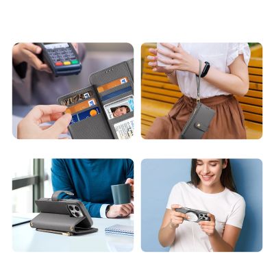 4. Dux Ducis Lawa Leather Case for iPhone 16 Pro Max with Detachable Magnetic Wallet - Gray