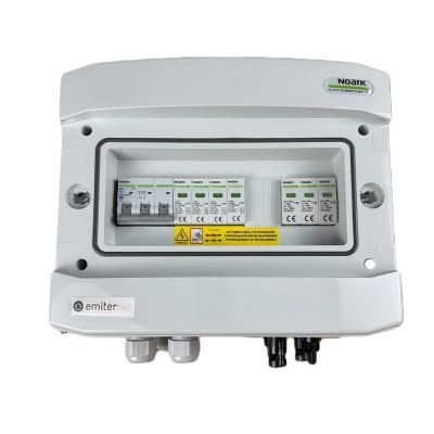 DCAC hermetic IP65 EMITER connection box with Noark 1000V DC surge arrester type 2, 1 x PV string, 1 x MPPT // Noark AC limiter type 2, 10A 3-Ph