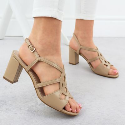 5. Beige Sergio Leone SK884 women's block heel sandals