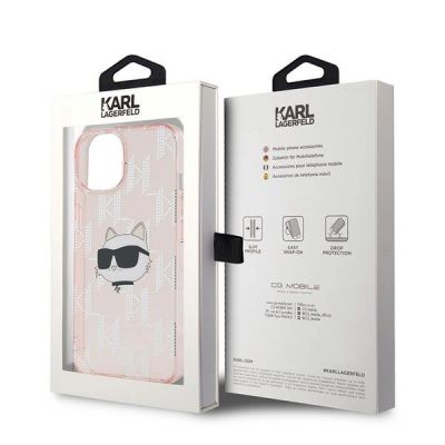 8. Karl Lagerfeld IML Choupette Head & Monogram case for iPhone 14 / 15 / 13 - pink